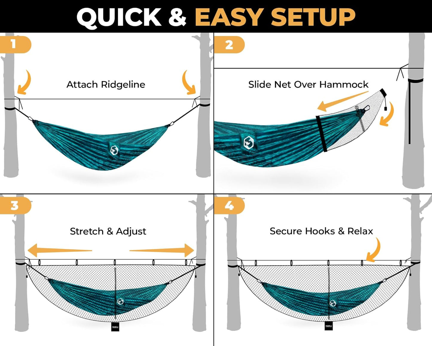 Foxelli XL Hammock Net – 12ft Net for Hammocks, Lightweight Portable Hammock Netting, Fast and Easy Set Up, Fits All Camping Hammocks