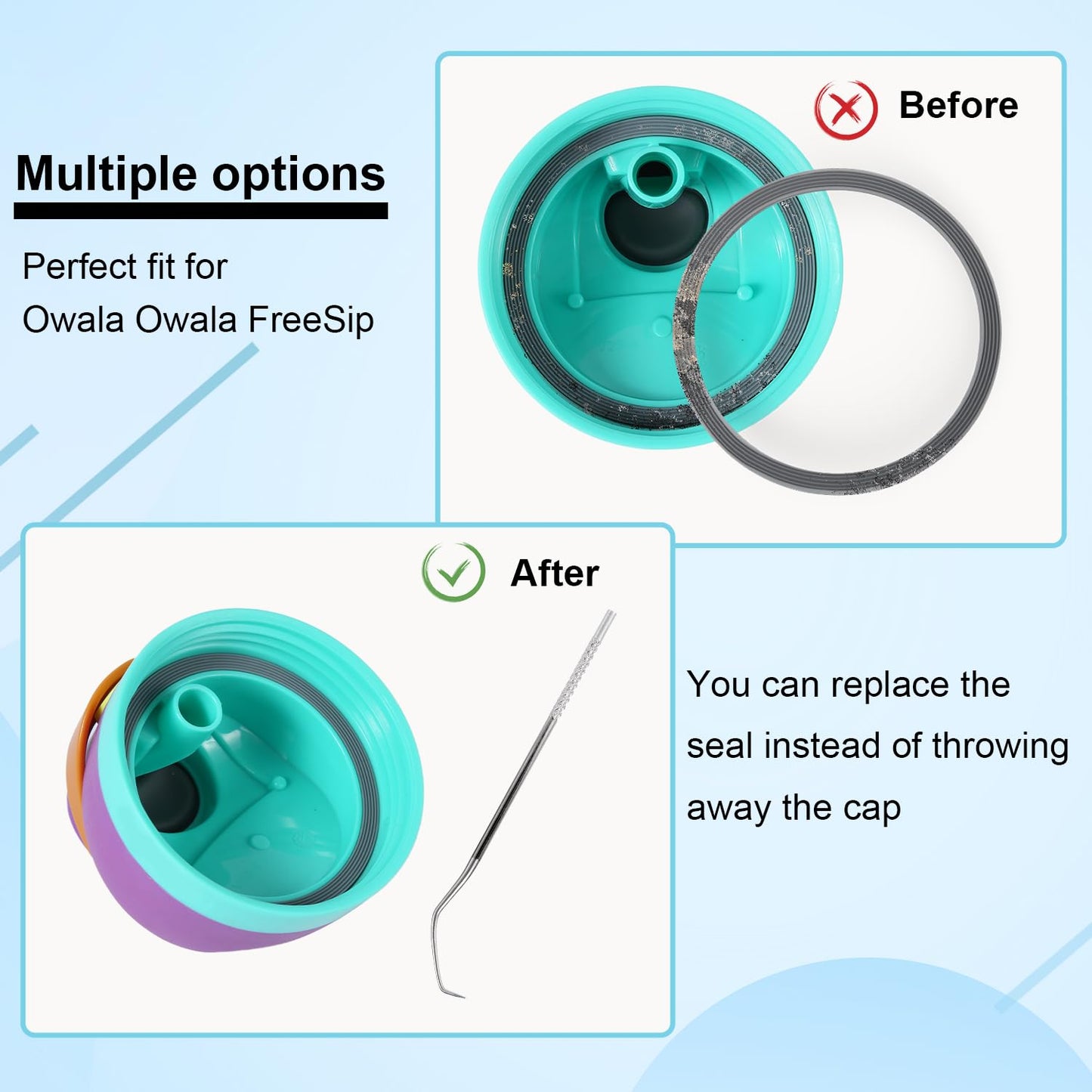 6pcs Water Bottle Gasket + Crochet, O Ring Water Bottle Gasket Replacement Parts Silicone Lid Seal Ring Accessories for Owala FreeSip 19/24/32/40oz