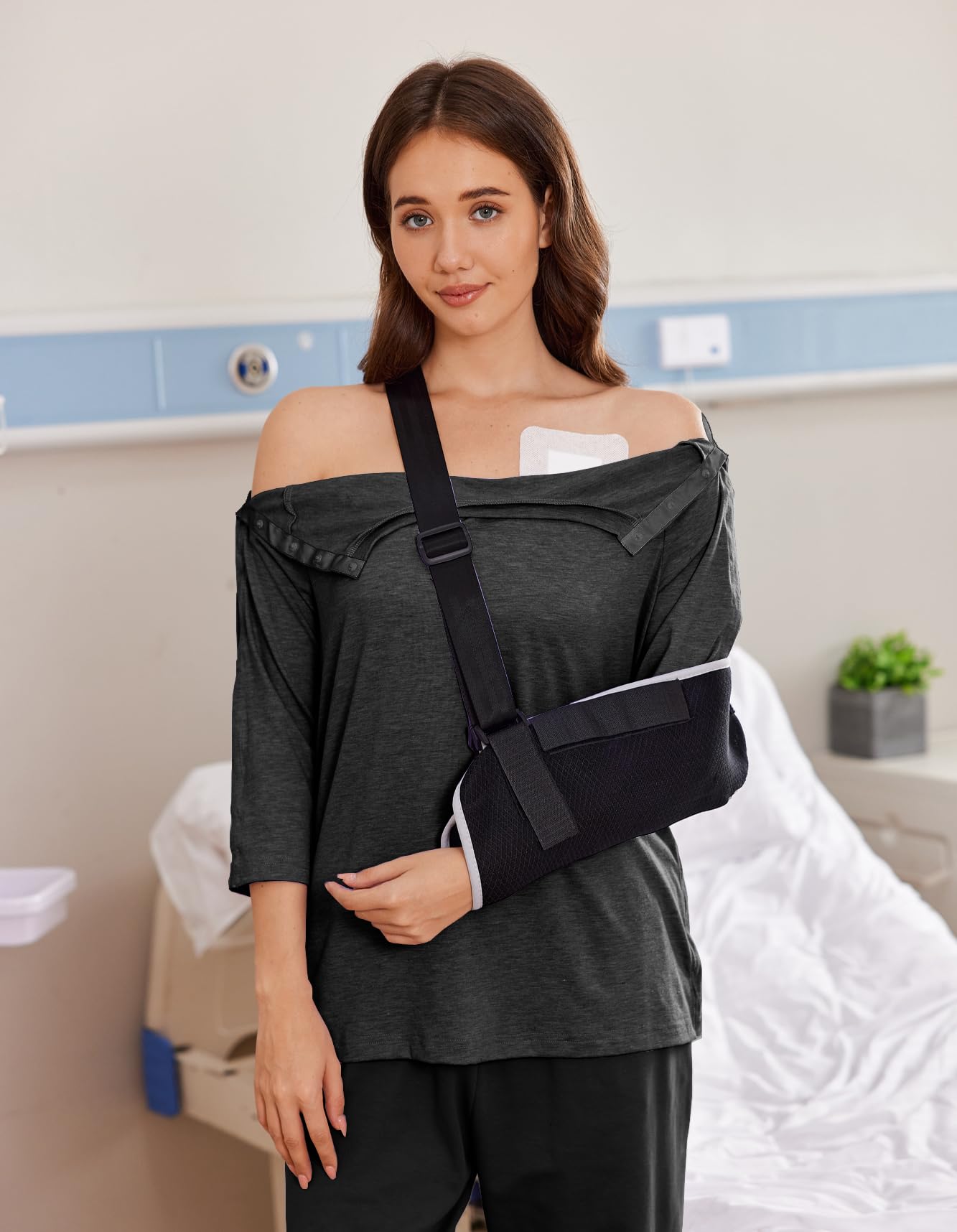 Deyeek Post Shoulder Surgery Shirts for Women Tear Away Snap Recovery Shirt Women Full Snap Access Dialysis Chemo Clothing 3XL