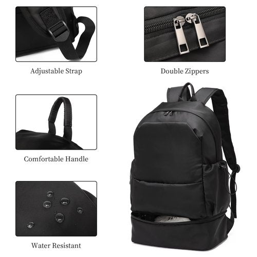 seyfocnia Gym Backpack for Men,Waterproof Travel Backpack With Shoe Compartment Lightweight Sports Gym Bag Casual Daypack-Black