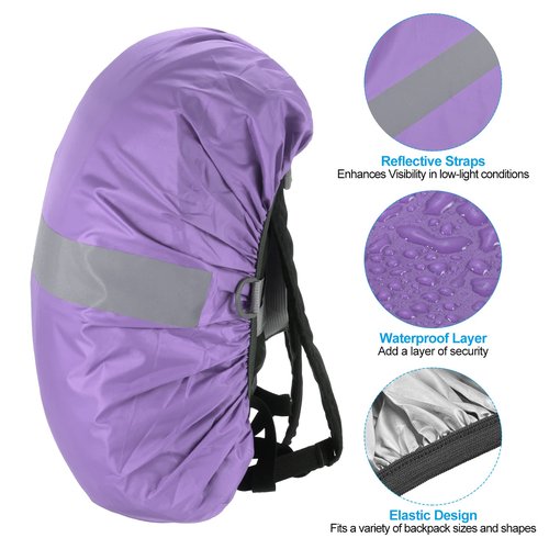 PATIKIL 15-25L Waterproof Backpack Rain Cover, Non-Slip Backpack Cover with Reflective Strap Stay Dry for Hiking, Camping, Hunting, XS, Purple