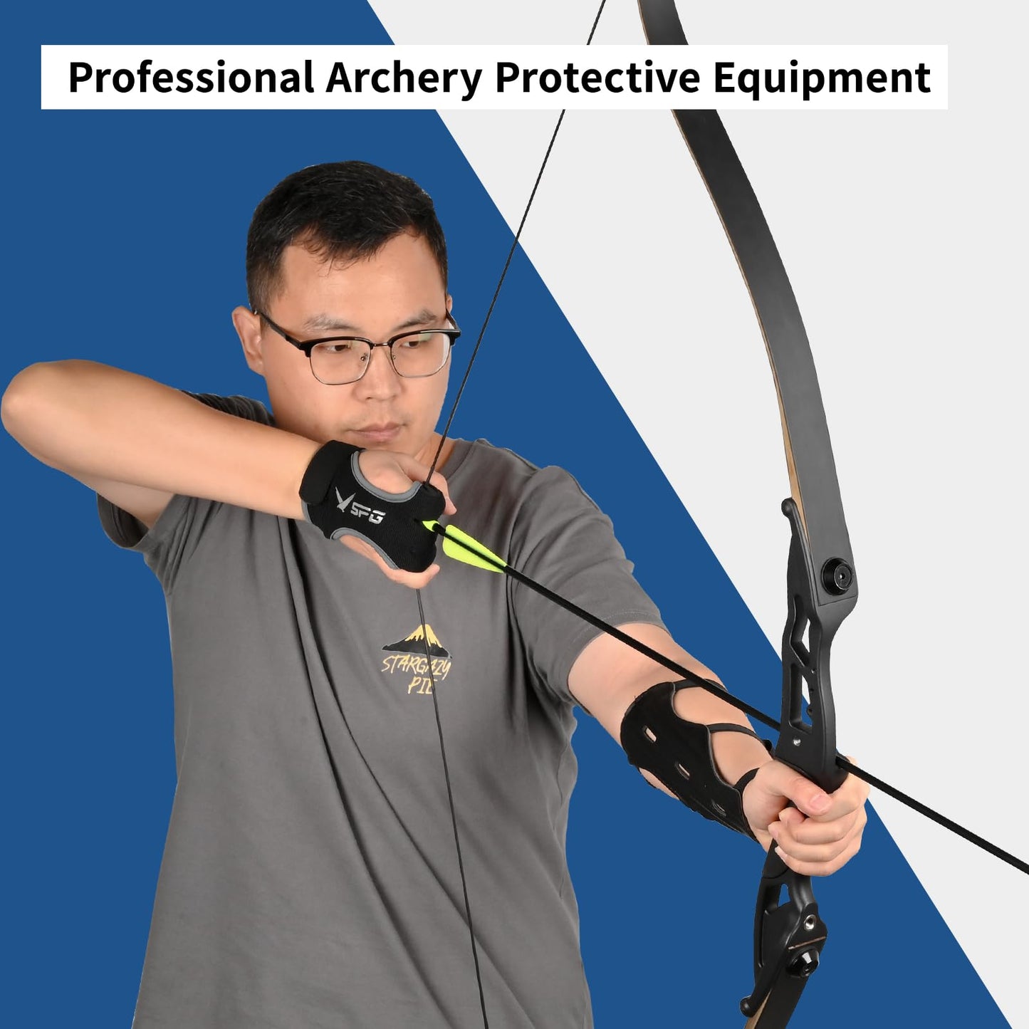 FENJANER Archery Finger Tab Gloves Arm Guard Adjustable Strap Wrist Guard Arrow Bag Hip Arrow Quiver for Hunting Target Accessories (1 X Arm Guard and 1 X Arrow Quiver and 2 X Archery Gloves)