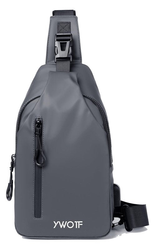 YWOTF Lightweight Sling Bag Waterproof crossbody Sling Backpack bag Cycling and hiking with USB charging port for Men Women (Grey)