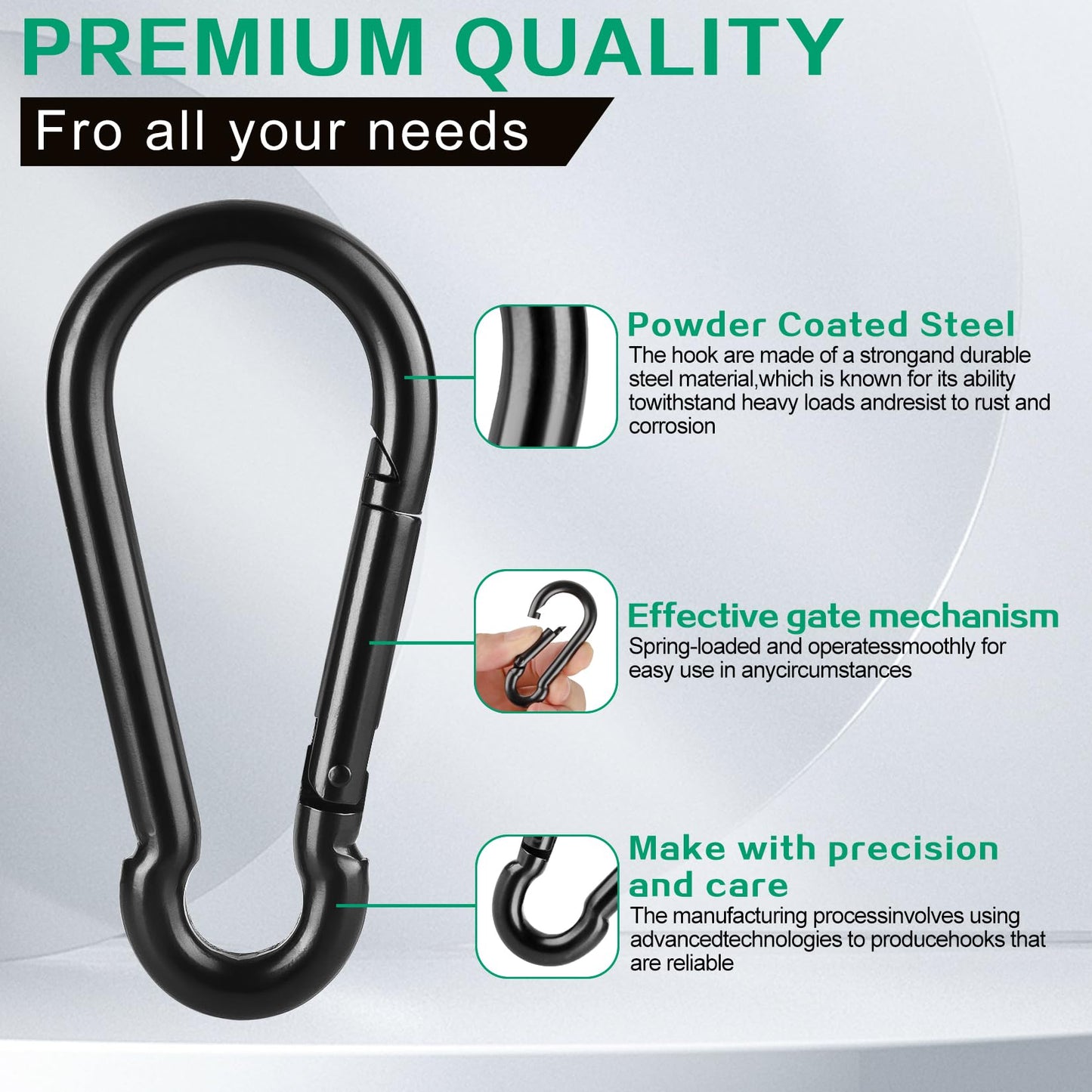 12Pcs Spring Snap Hooks, 2” Carabiner Clip, 150lbs Heavy Duty Rope Connector, Carabiners Keychain for Indoor & Outdoor, Camping, Potted Plants, Pet Leash, Fishing,