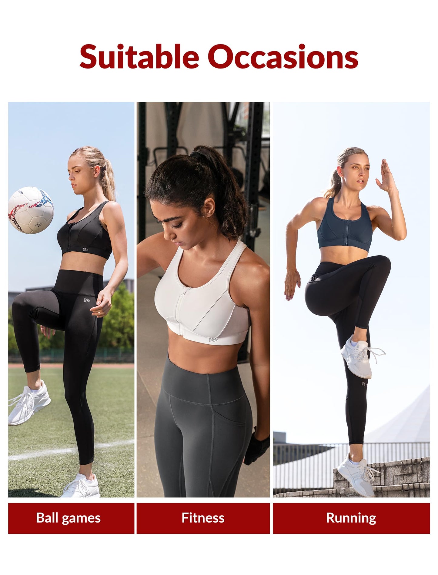 Yvette Zip Front Sports Bra - High Impact Sports Bras for Women Plus Size Workout Fitness Running,Grey,S