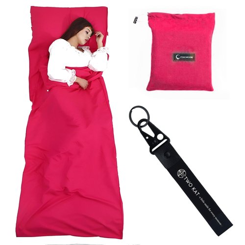Two KAT Packable Ultralight Travel Sleeping Bag Liner, Lightweight Portable Compact Sleep Sack Sheet for Outdoor Camping Hiking Picnic Hotel (Bright Red, 29.5" x 82.5")