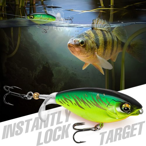 PLUSINNO 4PCS Top Water Fishing Lures for Bass Trout Pike Perch, Plopper Lures with Propeller Tail, Whopper Floating Lure for Freshwater Saltwater