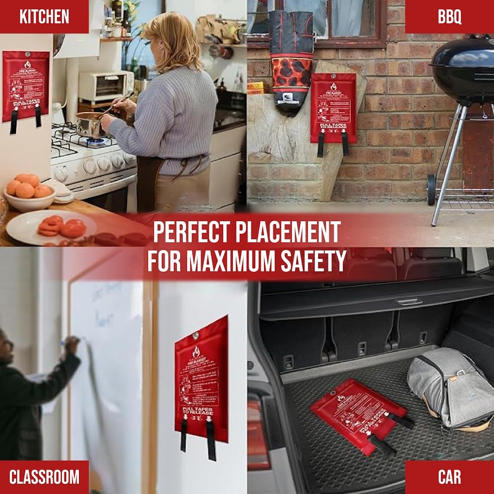 FIREZANIX Emergency Fire Blanket - Fire Suppression Blanket, Fiberglass. Fire Blanket - Emergency Flame Retardant Blanket for Kitchen, Home, and Office. (2 Pack)…