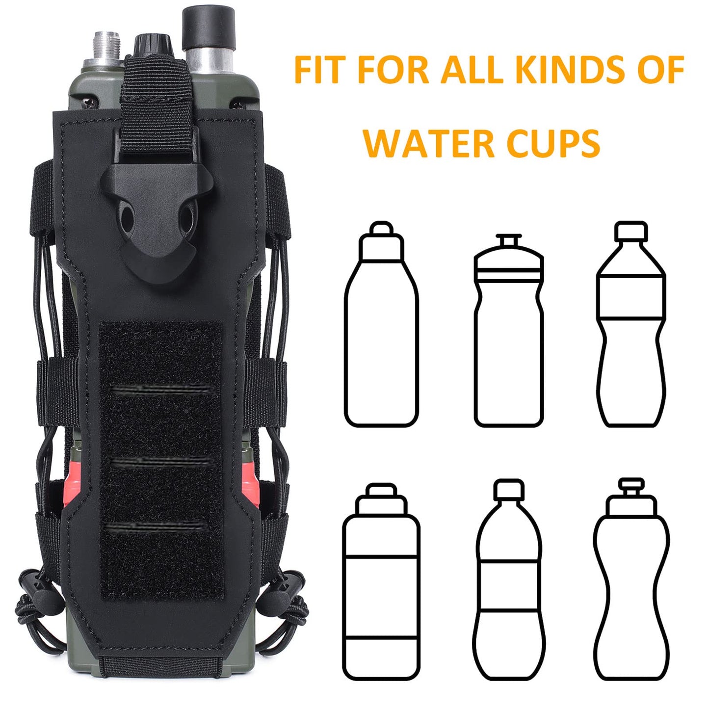 Tactical Molle Water Bottle Pouch, Adjustable Black Laser Cut Water Bottle Carrier Storage Bag for Backpack Belt, MOLLE Water Bottle Pouch Carrier, Tactical Water Bottle Holster