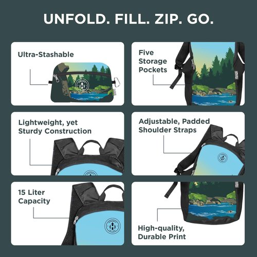 HYDAWAY 15L Collapsible Backpack - Lightweight, Packable Daypack for Travel, Hiking & Everyday Carry - Water-Resistant & Eco-Friendly