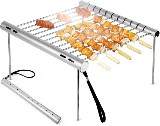 NASHRIO Portable Camping Grill, Folding Compact Stainless Steel Charcoal Barbeque Grill for Picnics, Backpacking, Backyards, Survival