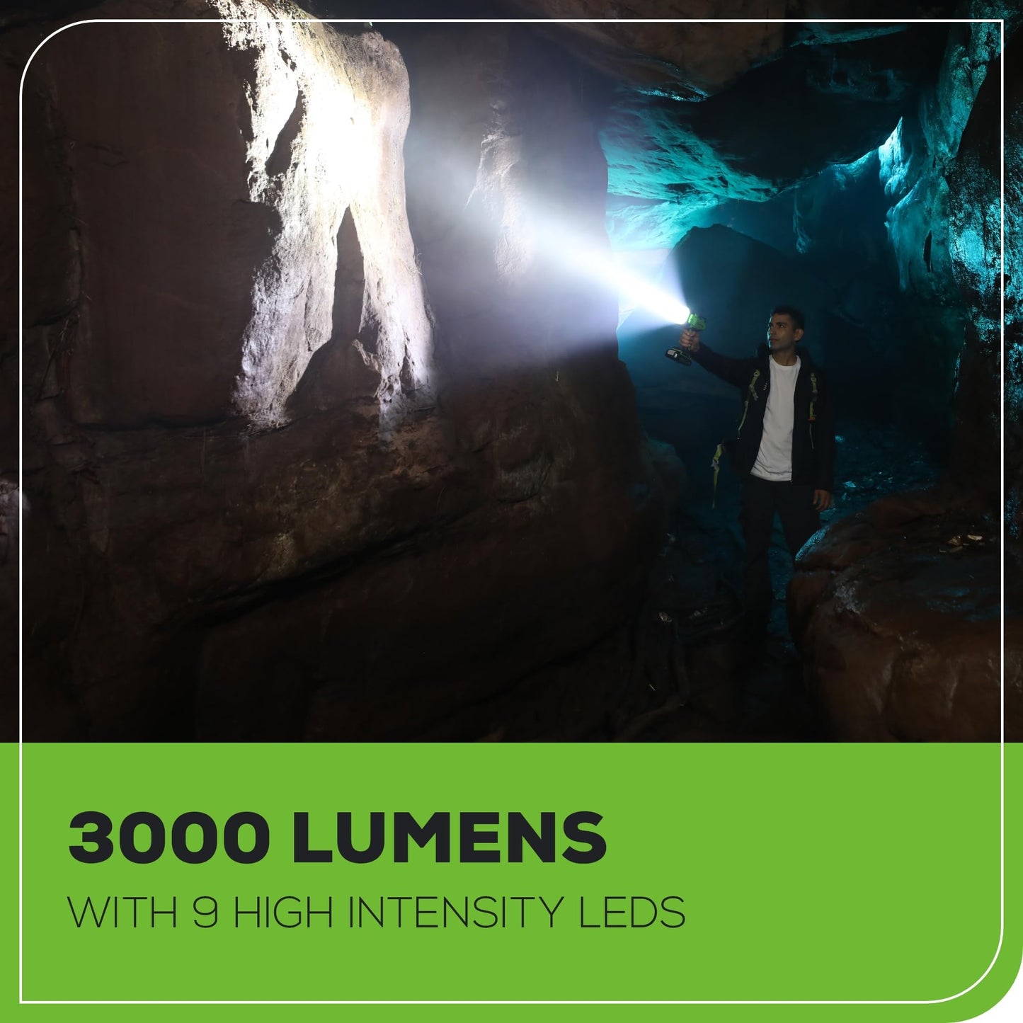 Greenworks 24V LED Handheld Spotlight with 765 Yard Distance, Cordless 3000 Lumen Work Light with 2Ah Battery and Charger