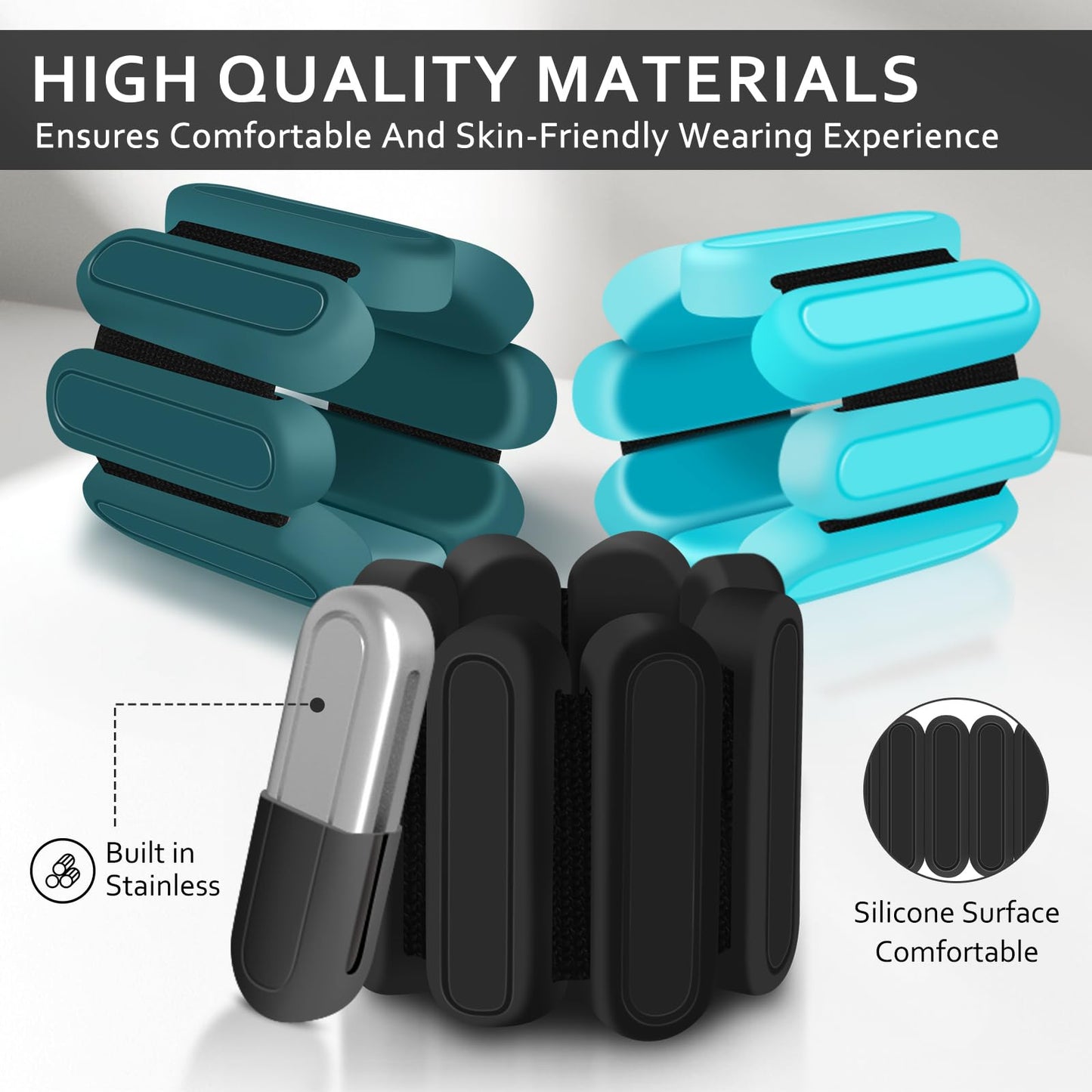 Adjustable Wrist & Ankle Weights Set of 2(1Lbs Each), Premium Silicone Wearable Weight Bracelets, Fits for Yoga, Pilates, Home Gym Workout, Dance, Pool Exercises, Jogging, Cardio, Strength Training (Black)