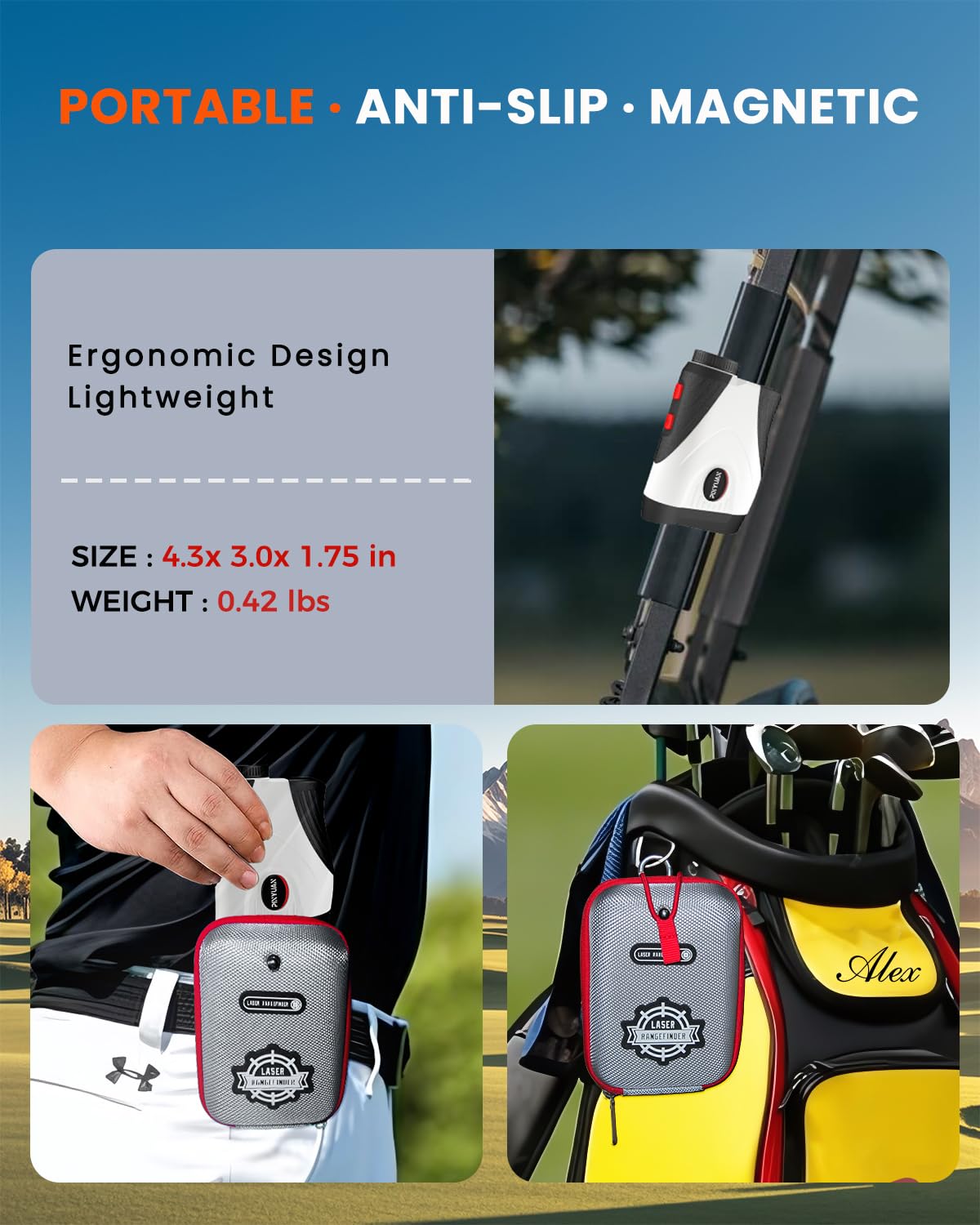 Golf Rangefinder with Slope,1200 Yards Laser Range Finder Golfing,7X Magnification,Flag Lock Vibration,Rechargeable Range Finders with Magnet Stripe,Continuous Scan Mode,High Precision Measurement.