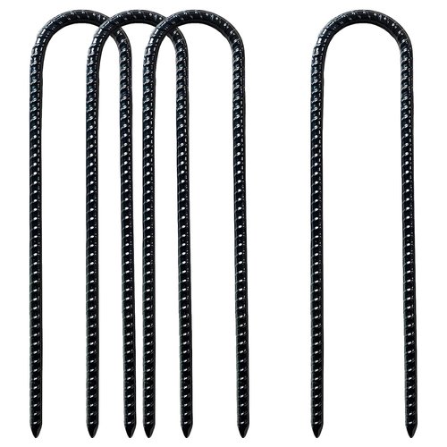 U Shaped Rebar Stakes 12 Inch Heavy Duty Ground Anchors Metal Stake Trampoline Wind Stakes for Camping Tent Security 4 Pack
