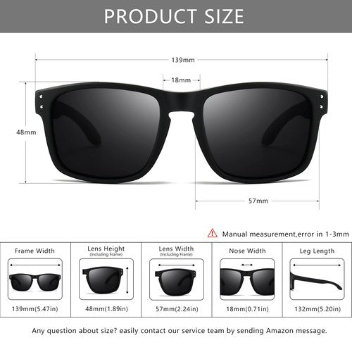 SUNGAIT Polarized Sports Sunglasses for Men Women: Black Retro Square Shades UV400 for Driving Fishing Cycling Running Golf