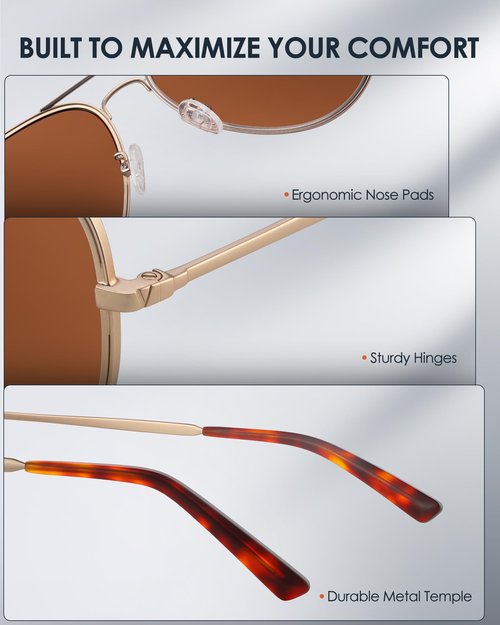 Vanmage Malibu Aviator Polarized Sunglasses for Men and Women, Classic Sunglasses for Driving Cycling Fishing (Gold Frame/Brown Lens (Vlt 11.5%))