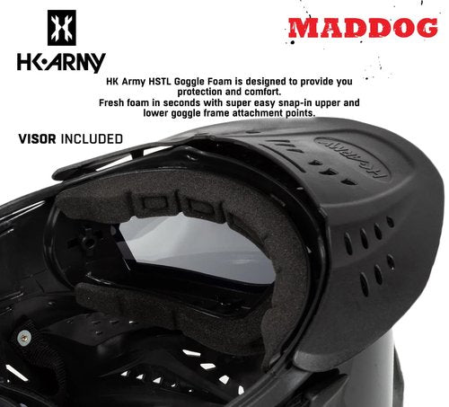 Maddog HK Army HSTL Paintball Airsoft Mask Goggle System | Replaceable Thermal Dual-Pane Anti Fog Lens | Adjustable Full-Face Safety Certified Protection - Black with Smoke Lens