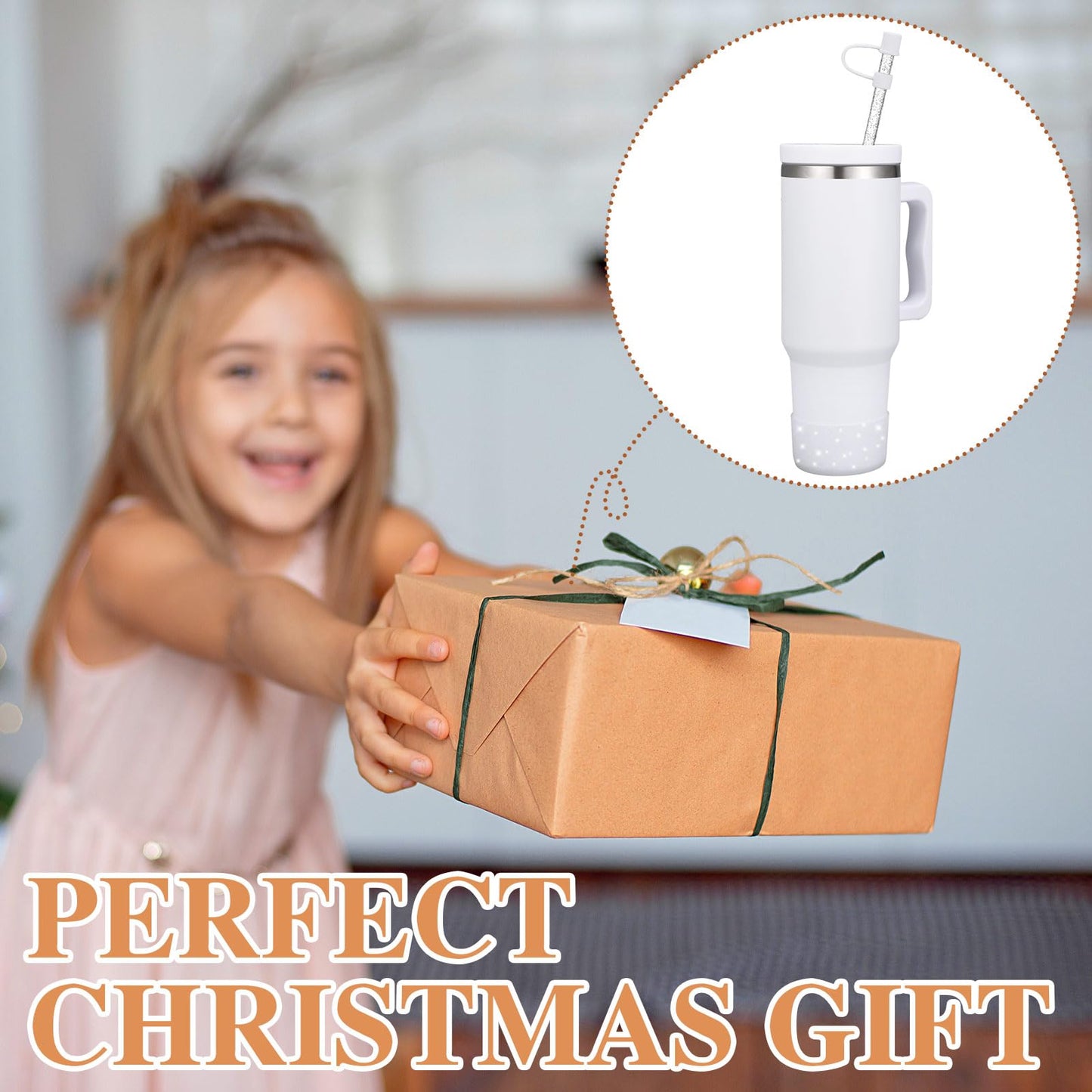 FoldTier 11 Pcs Glitter Silicone Boot Sleeve Compatible with Stanley 40 oz 30 oz Tumbler, 2 Glitter Silicone Boot Sleeve, 6 Plastic Glitter Straw, 2 Straw Cover Cap, 1 Cleaning Brush(White)