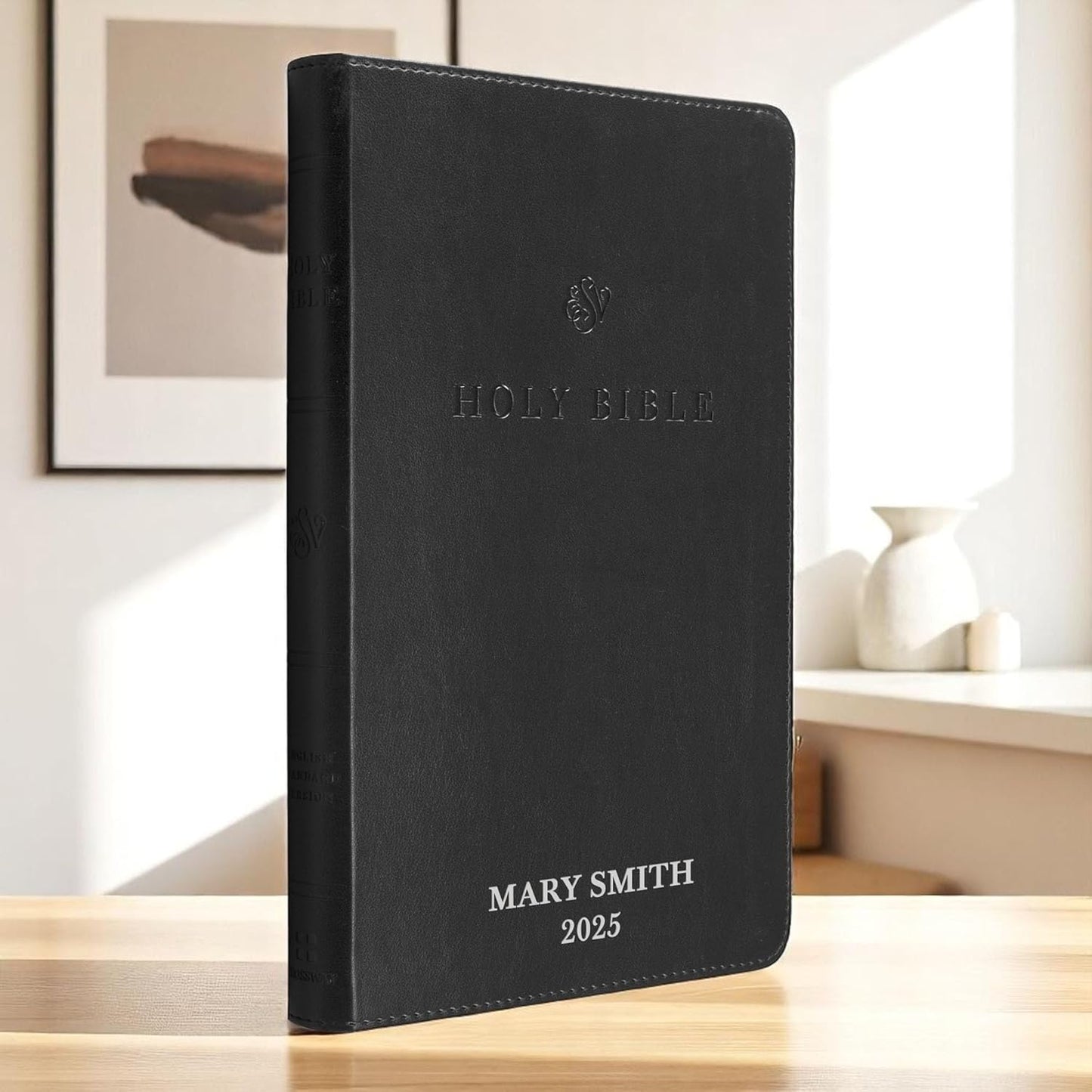Custom Personalized Pink ESV Bible | Small Text | Blush Pink Engraved Name | Faux Leather Premium Church Bible | English Standard Version Translation with Lay Flat Design