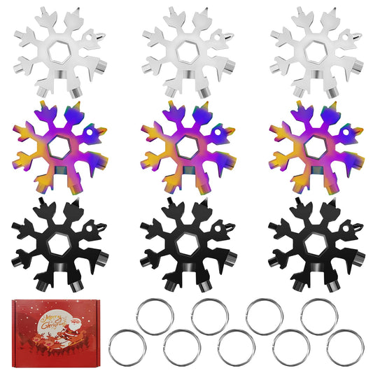 18-in-1 Snowflake Multitool Gifts for Men, 9 Pack Stainless Steel Snowflake Multi-Tool Christmas Stocking Stuffers Gifts for Men (Black)
