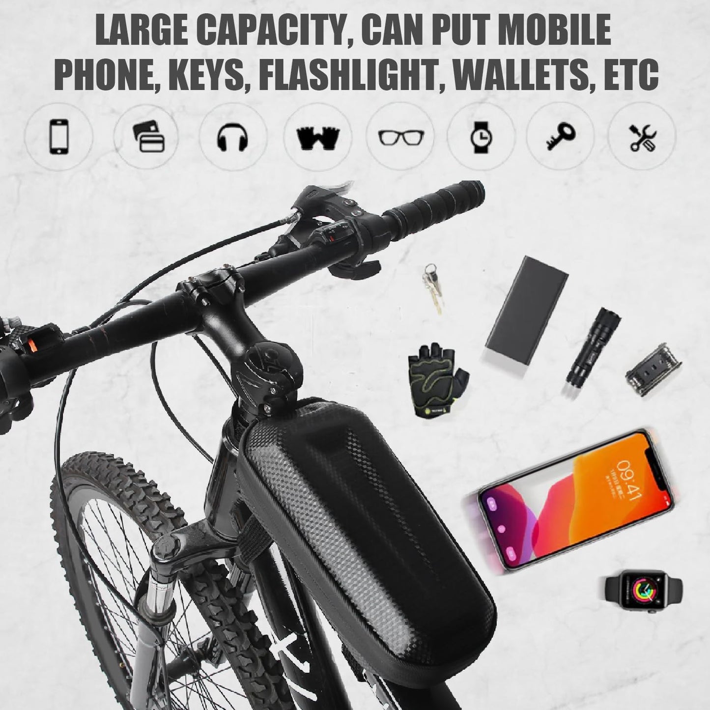 Fuerdich Bike Top Tube Bag, EVA Hard Shell Layered Waterproof Bicycle Cycling Front Tube Bag, Bag Cycling Accessories Pouch