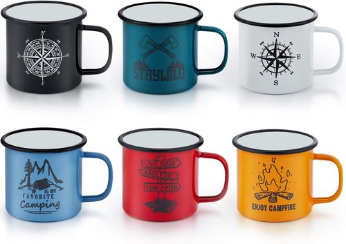 E-far Coffee Mug, 12 Ounce Enamel Coffee Tea Camping Cup Mugs, Red/Yellow/Blue/Green, Healthy & Bright Colors - Set of 4