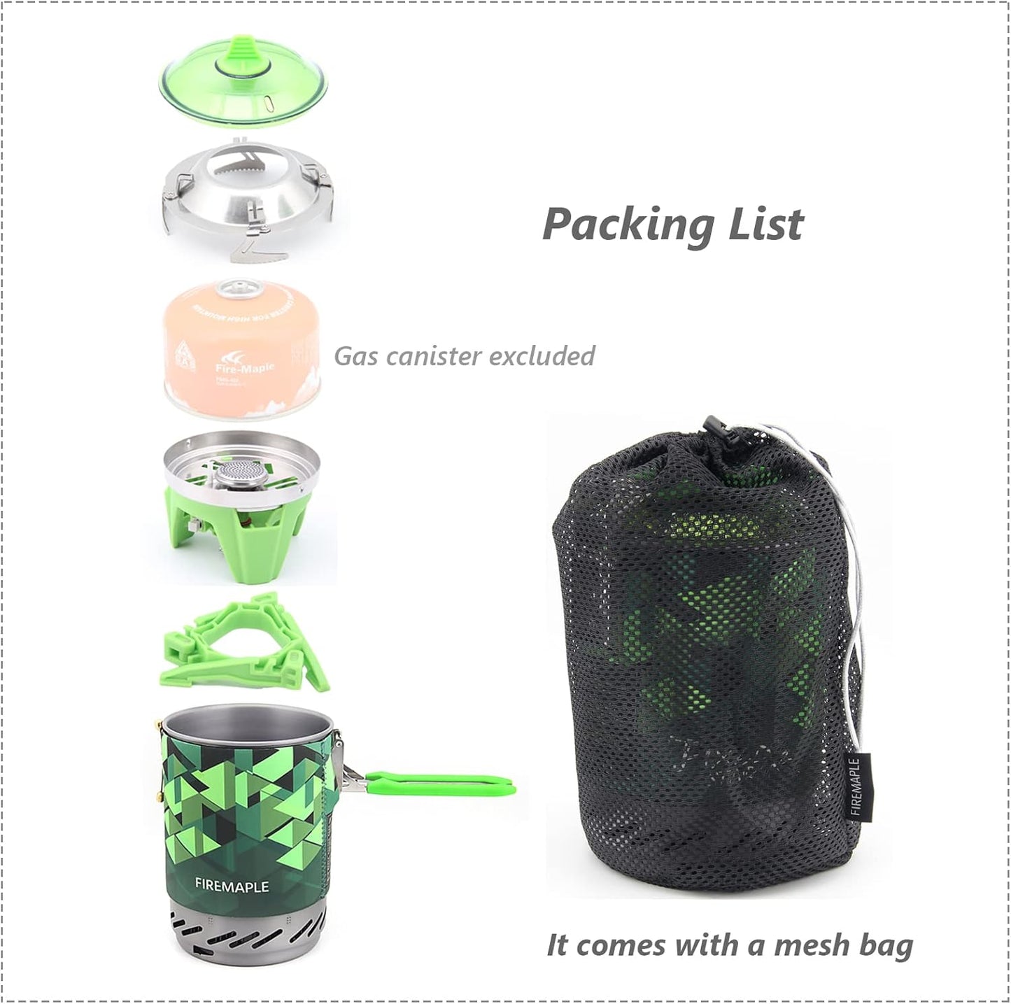 Fire-Maple Camping Backpacking Stove Camp Stove Backpacking Cooking Set 1L Camping Pot Fixed Star 2 Cooking System (Green)