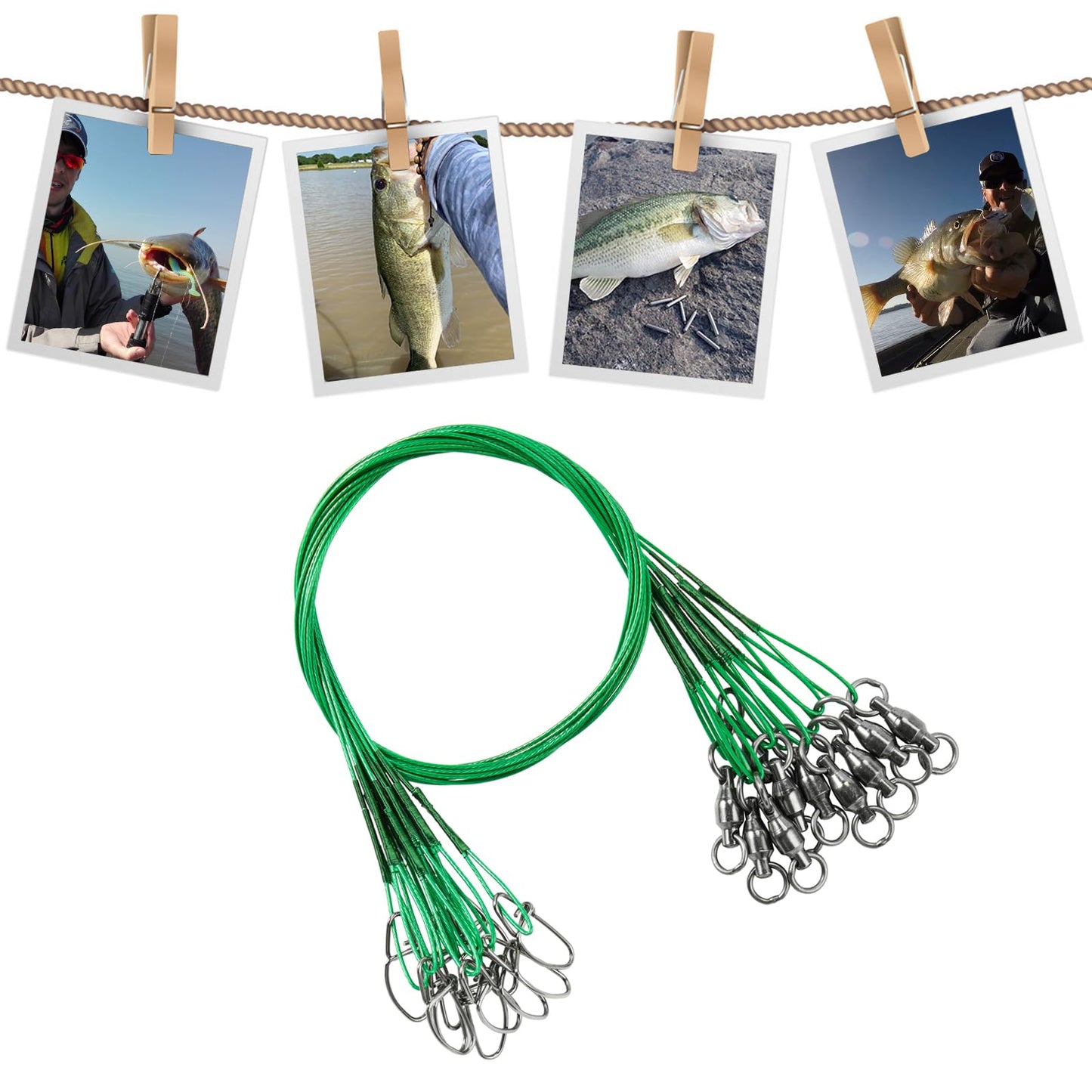 AMYSPORTS Saltwater Steel Fishing Leader Wire Stainless Swivel Fishing Leader Freshwater High Strength Wire Leader Lure Black Nickel #3 50lb 15.8in 20pcs