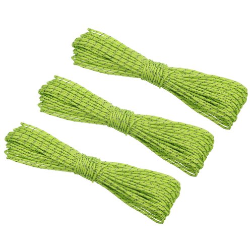 PATIKIL 65 Feet Reflective Guyline Camping Paracord 2mm,3 Pack Tent Cord Rope Nylon Paracord Rope for Camping Tent Tarp Hiking, Fluorescent Green (20M)