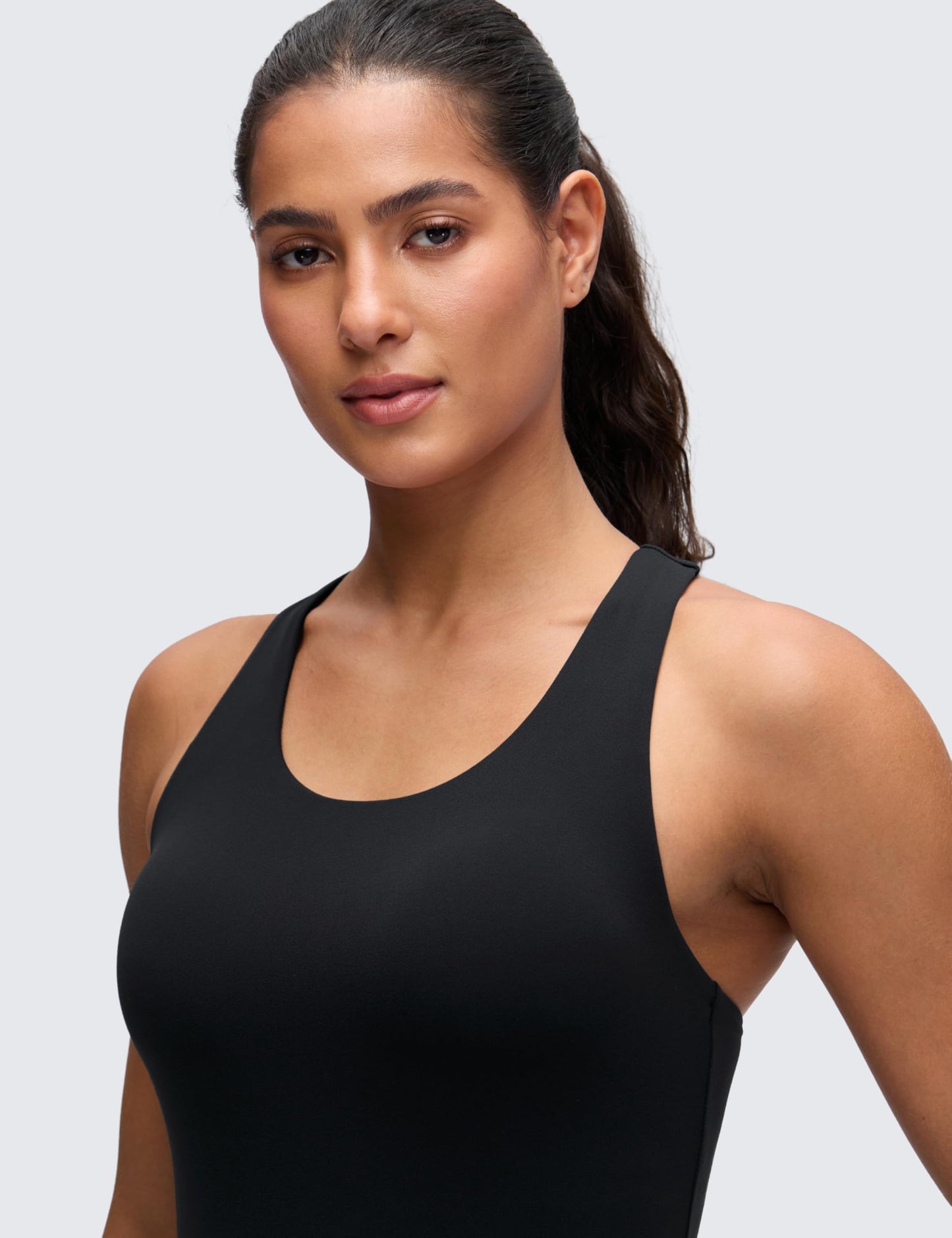 CRZ YOGA Butterluxe Workout Racerback Tank Tops for Women - Padded Athletic Spandex Yoga Shirts with Built in Bra Black Medium