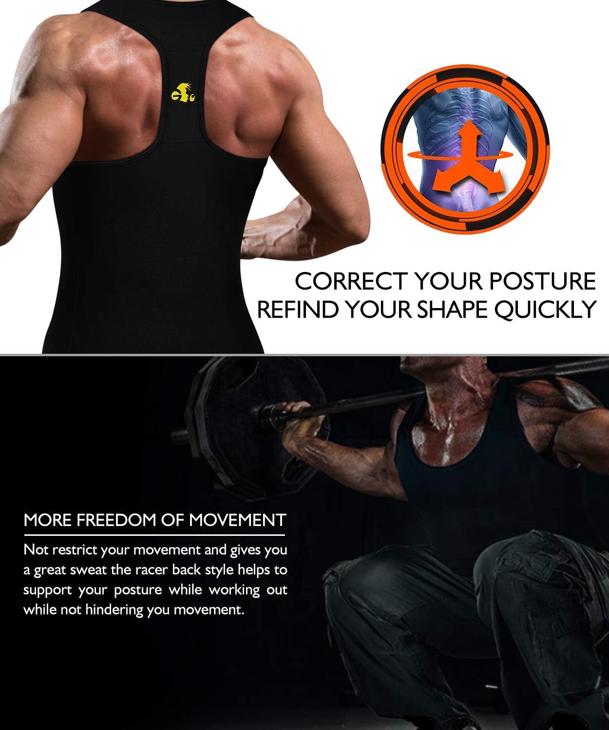 NonEcho Men Sauna Vest Neoprene Sweat Weight Loss Waist Trainer Shirt Workout Tank Top