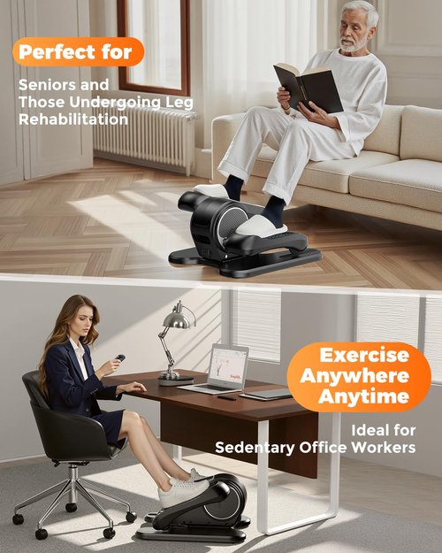 Under Desk Elliptical Machine for Home Workout, 12 Levels Speeds Ellipse Leg Exerciser While Sitting Quiet & Portable Seated Pedal Exerciser with Remote Control & Non-Slip Pad (Black)