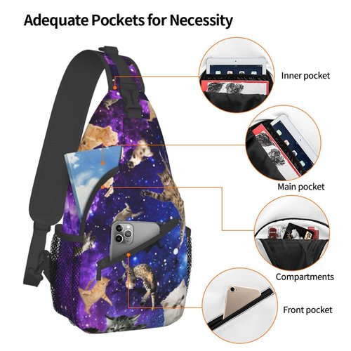 Rmqsyhfz Cute Funny Cat Crossbody Sling Backpack, Cartoon Cat Chest Sling Bag Daypack Adjustable, One Size