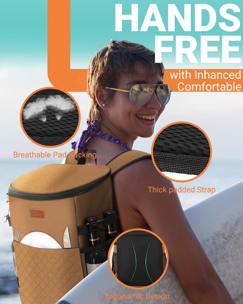 Soft Cooler Backpack 30 Cans, Backpack Coolers Insulated Leak Proof Thermal Lunch Backpack for Men Work Small Cooler Bag Beach Travel Picnic Drink Beverage Beer (L, Yellow)