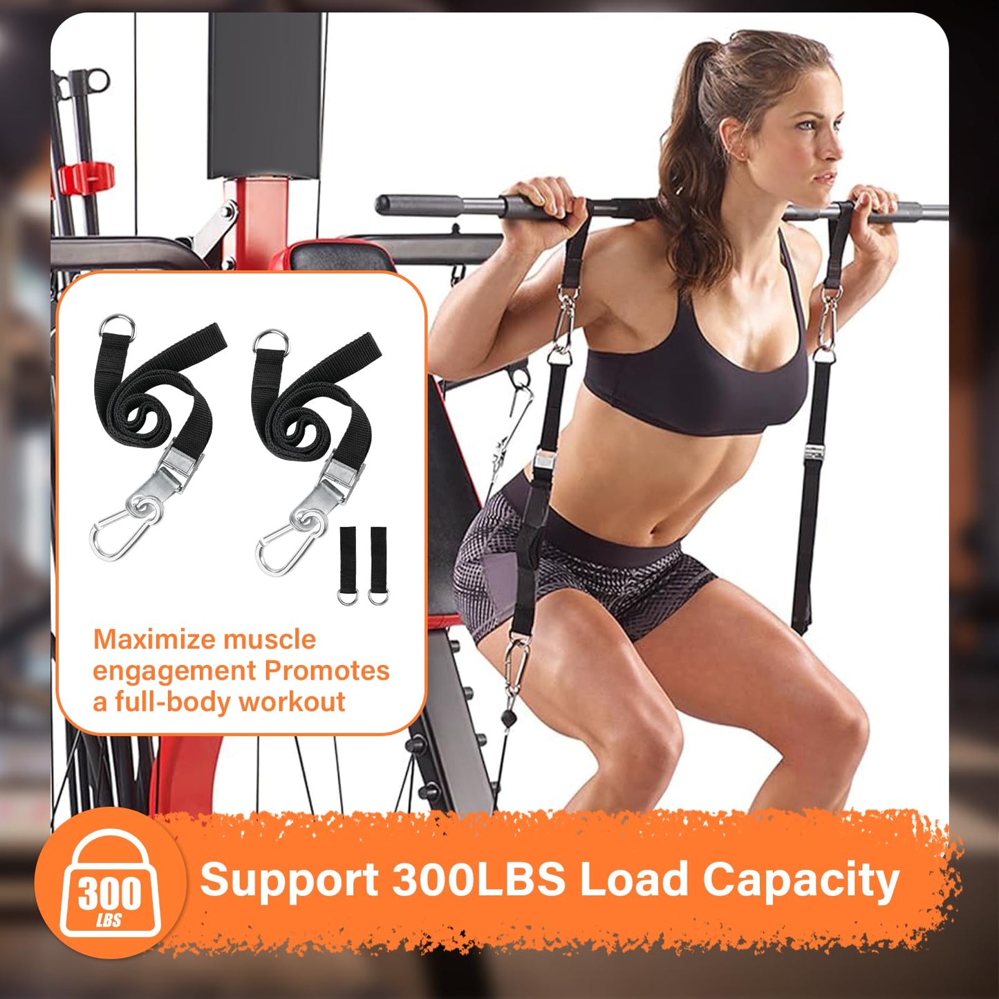 42'' Adjustable Squat Straps Compatible With Bowflex Xtreme 2 SE Home Gym Accessories, Squat Bar Lat Tower Straps Attachment Also Fit for Most Home Gym Cable Extensions