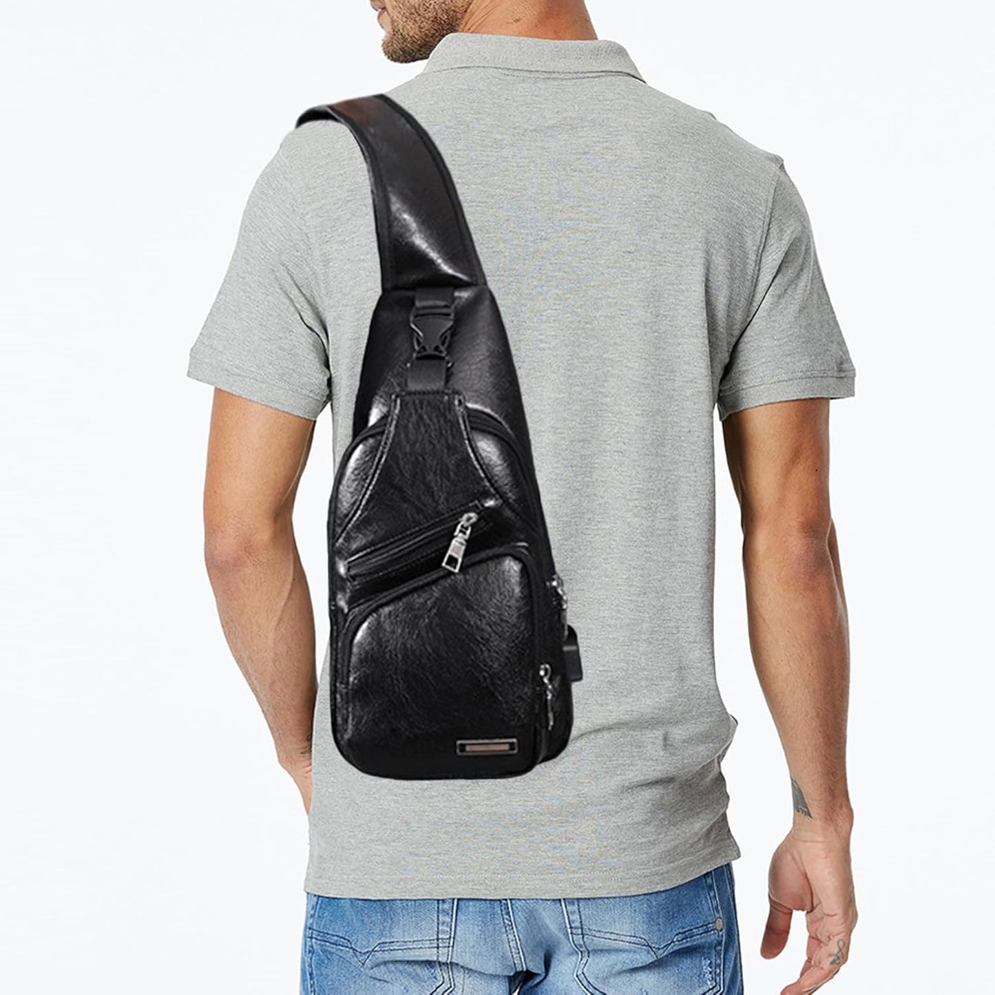 Seoky Rop Men's Sling Bag Small Chest Crossbody Shoulder Bag with USB Charging Port