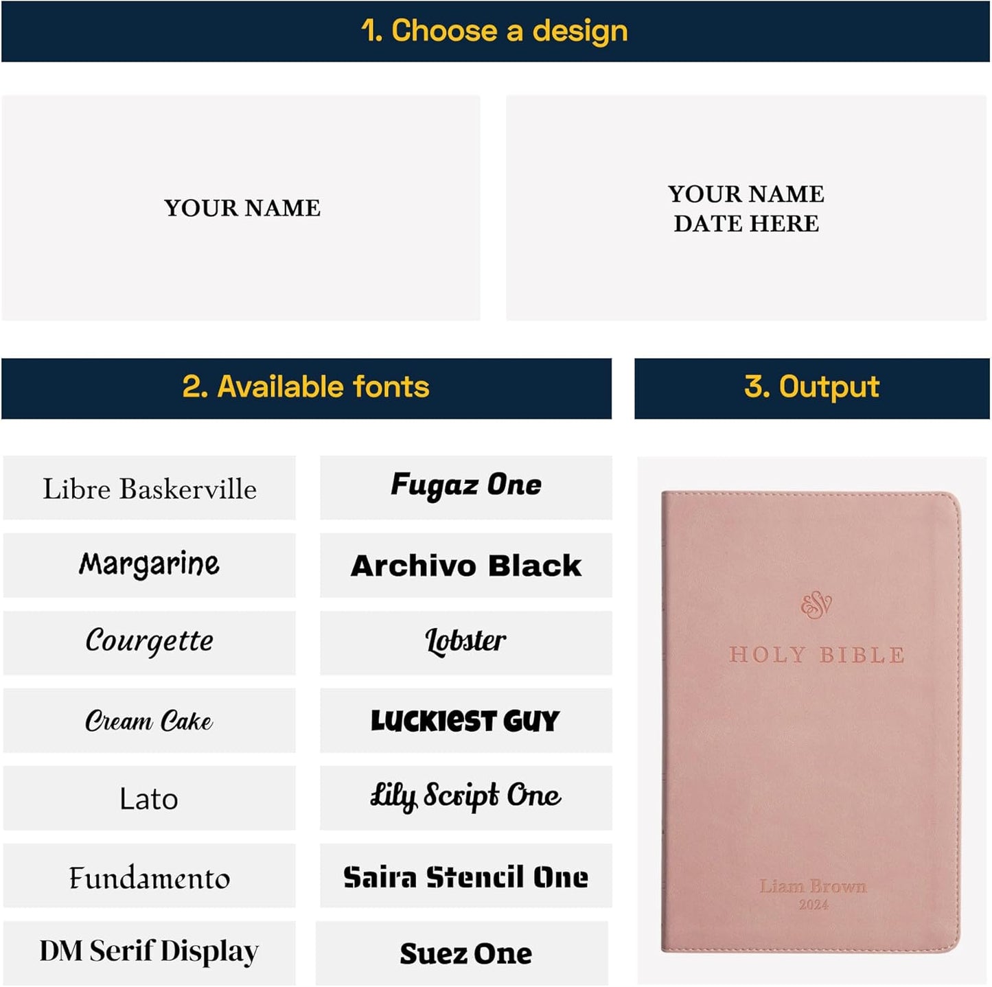 Custom Personalized Pink ESV Bible | Small Text | Blush Pink Engraved Name | Faux Leather Premium Church Bible | English Standard Version Translation with Lay Flat Design