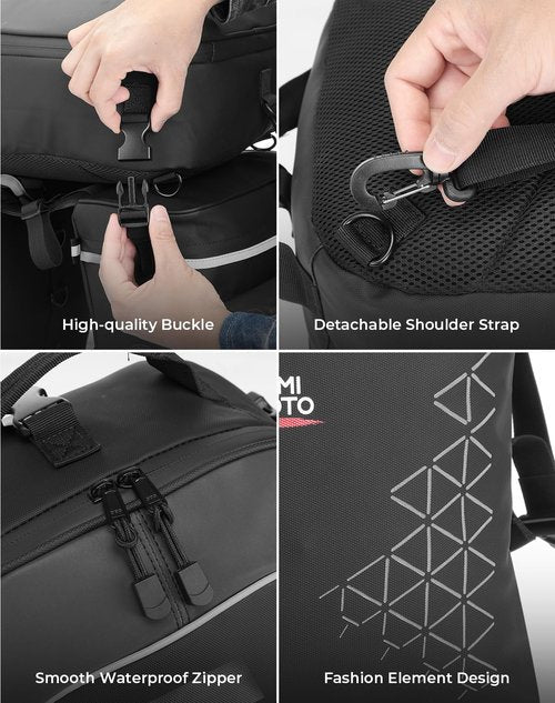 KEMIMOTO Bicycle Panniers Combo 3-in-1, Bike Saddle Grocery Bag with Waterproof Rain Cover, 52L Large Capacity Storage Cargo Cycling Backpack, Mountain Road E-bike Trunk Bag, Black