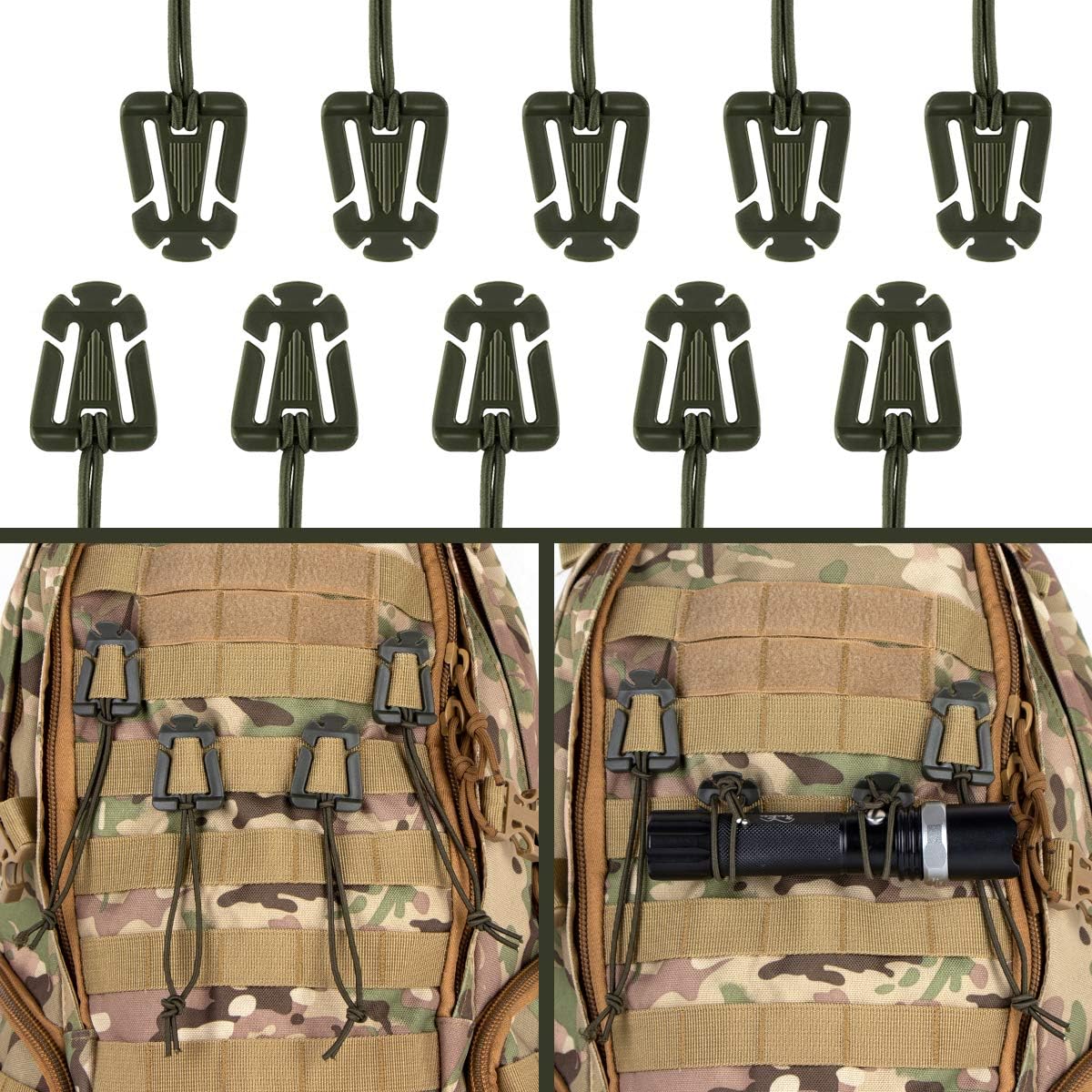 IronSeals 10 Pack Triangle Shape Tactical Gear Clip Backpack Webbing Attachments for 1 inch Molle Webbing