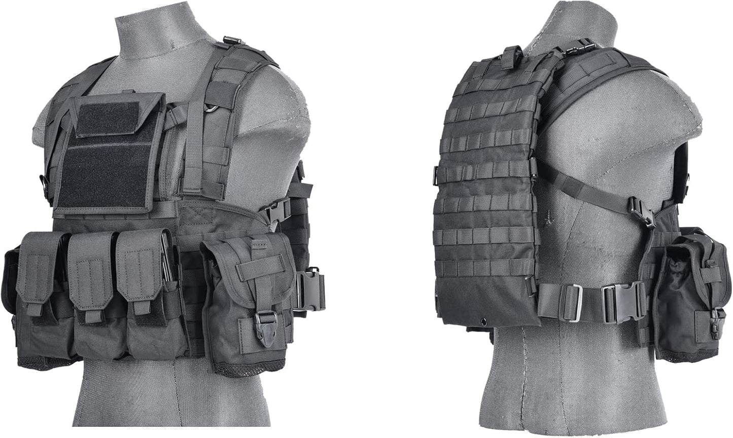 Lancer Tactical Airsoft Paintball Vest M4 M16 MOLLE Modular Chest Rig w/Quick Release Buckles (Small to Extra Large)