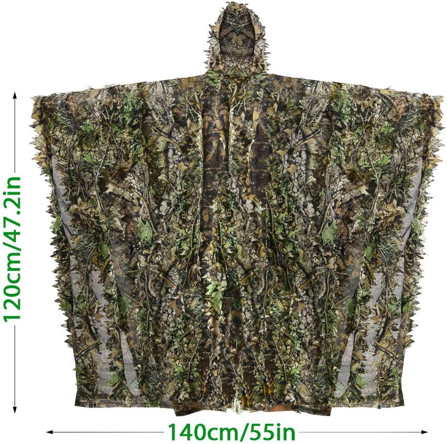 Zicac Outdoor Ghillie Suit 3d Leafy Camo Poncho for Men Hunting Bird Watch Military CS Woodland Hoodie Camouflage Cloak