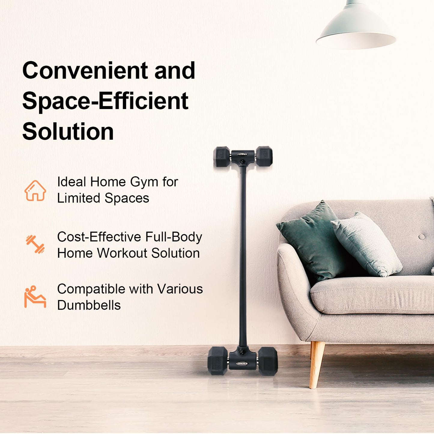 AltitudeCraft Dumbbell to Barbell Converter, Transform Dumbbells to Barbell Bar, Dumbbell Barbell Converter for Home Gym, Adjustable to 200 lb Capacity