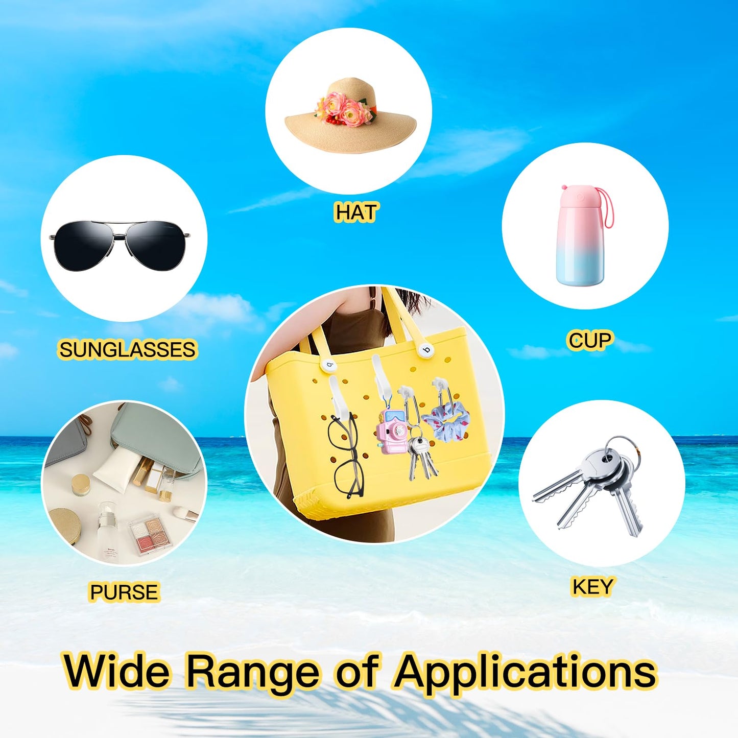 4 Pcs Hooks Set Accessories Compatible for Bogg Bag, Bogg Bag Accessories, Insert Carabiner Key Chain Holder Charms, Compatible for Small & Large Beach Bags (White)