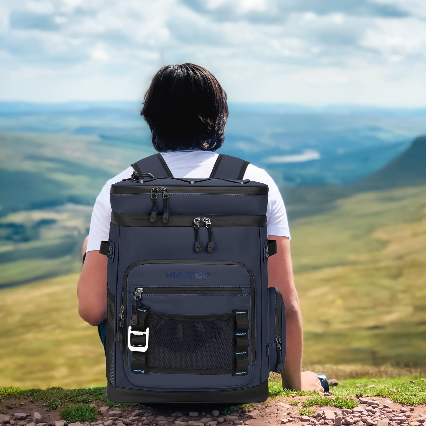 Hulongo 48Cans Large Cooler Backpack, Leakproof Insulated Backpack Cooler for Men & Women, Waterproof, 30L, Dark Blue