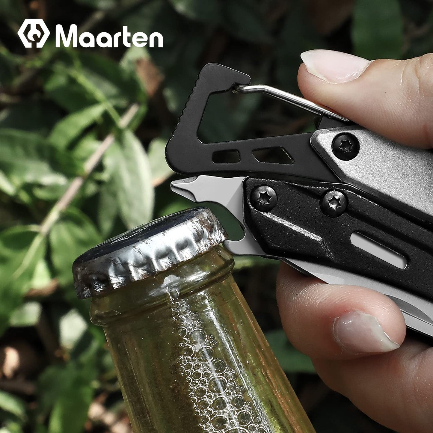 Maarten Mini Multitool, Lightweight 9 in 1 Professional Stainless Steel Multi Tool Keychain Pocket Pliers with Carabiner, Safety Lock Small Multitool with Bottle Opener