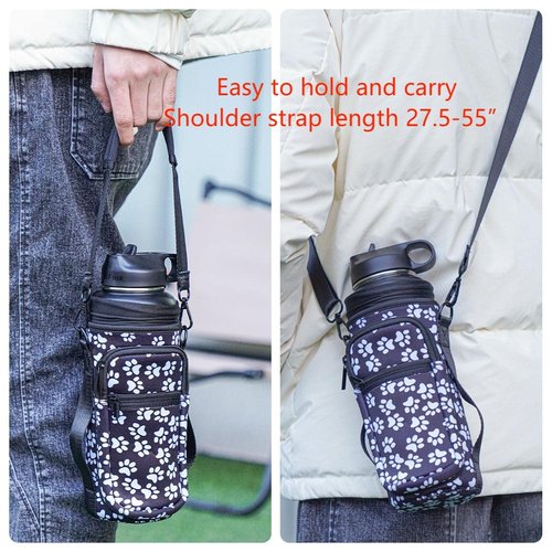 sunkey Water Bottle Carrier Holder Bag with Strap and Pouch Crossbody Water Bottle Sling Bag with Phone Pocket 32 oz for Walking Hiking (Cats Paw)