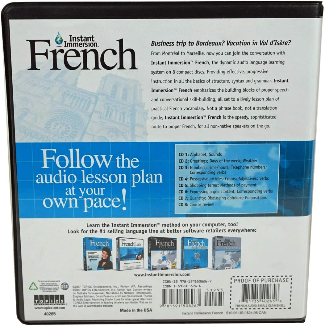 Topics Entertainment Learn How to Speak French Language - Instant Immersion 8 Audio CD Set