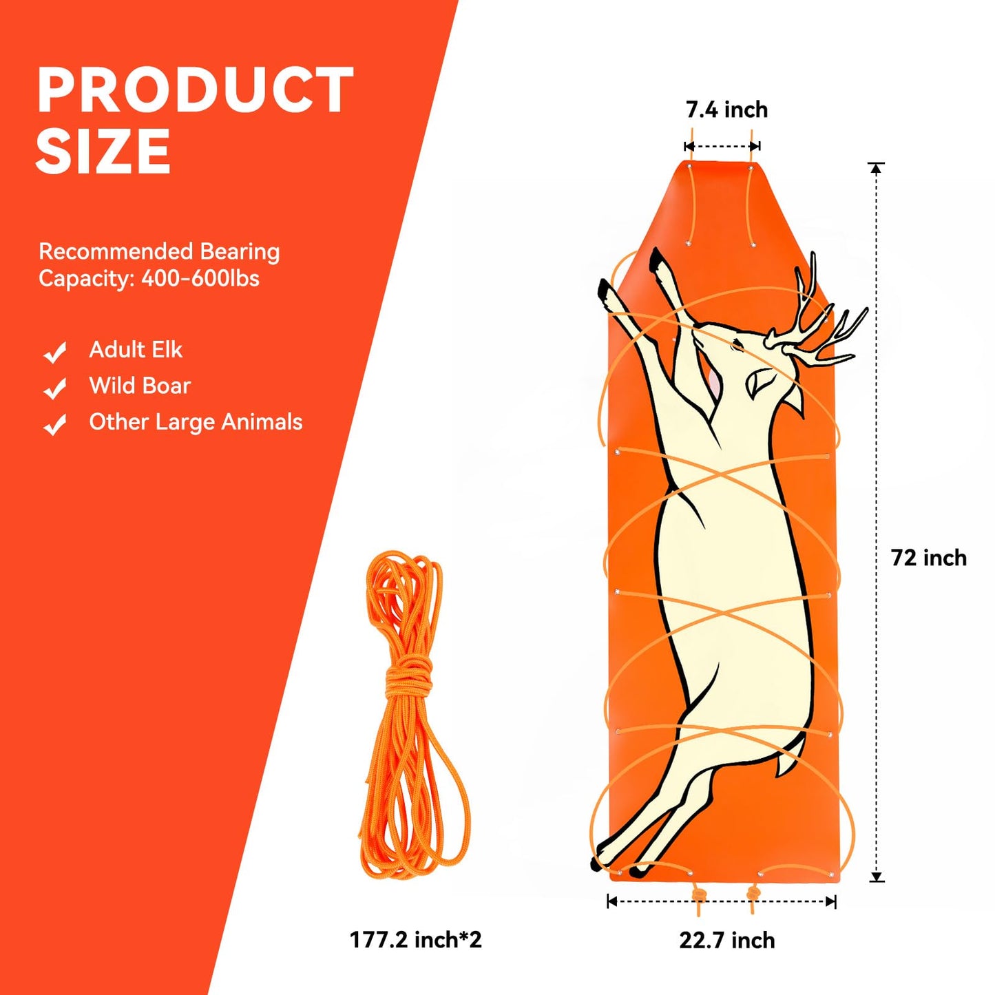 GearOZ Deer Drag Sled Thickened Game Hauler Strap Reduce Ground Friction & Transport Game Easier Heavy Duty Deer Pull Rope for Dragging Deer Cart Deer Hunting Accessories Gift for Hunters, Orange