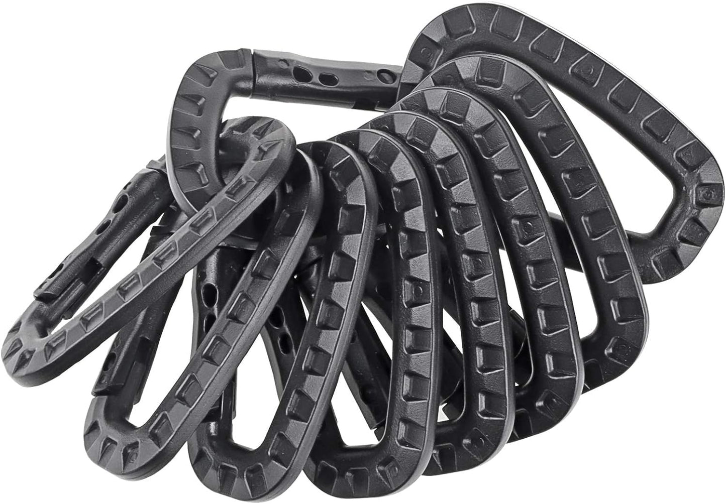 Tactical Carabiner Keychain - 10 Pack Hard Polymer Carabiners D Rings Light Weight Spring Snap Gear Clip Utility Hooks Backpack Hanging Buckle for Outdoor Travelling Camping Hiking Fishing Black